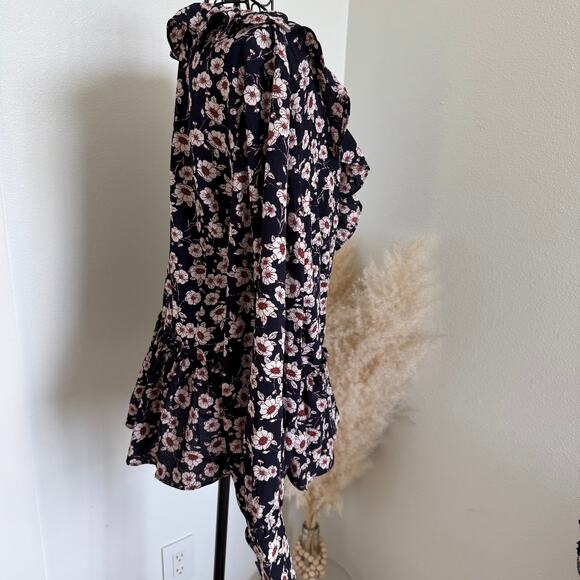 Everleigh Floral Navy Rust Ruffle Wrap Tie Long Sleeve Blouse Medium - Picture 5 of 10